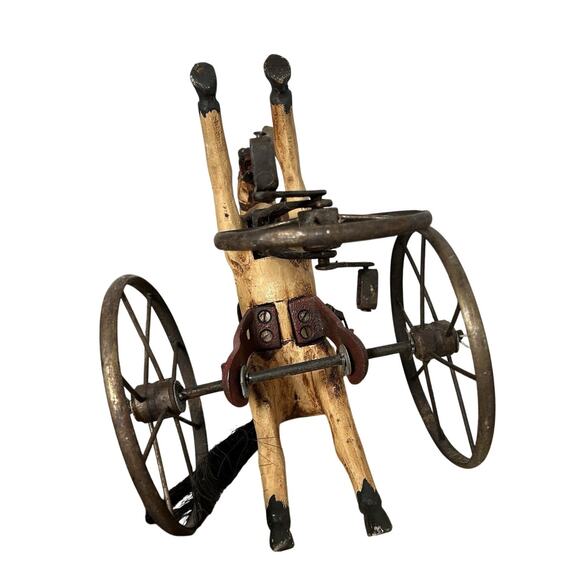 Vtg Primitive Horse Tricycle Iron Pedal Toy Folk Art Whimsical Storybook Holiday - Picture 6 of 14